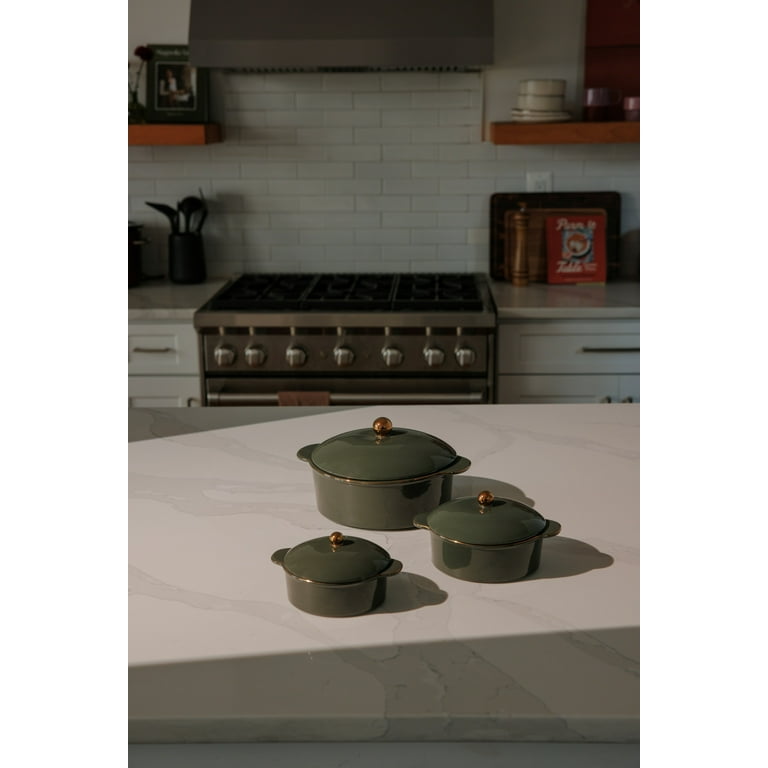 Thyme & Table 3-Piece Ceramic Casserole Set – Moss Green - Walmart.com