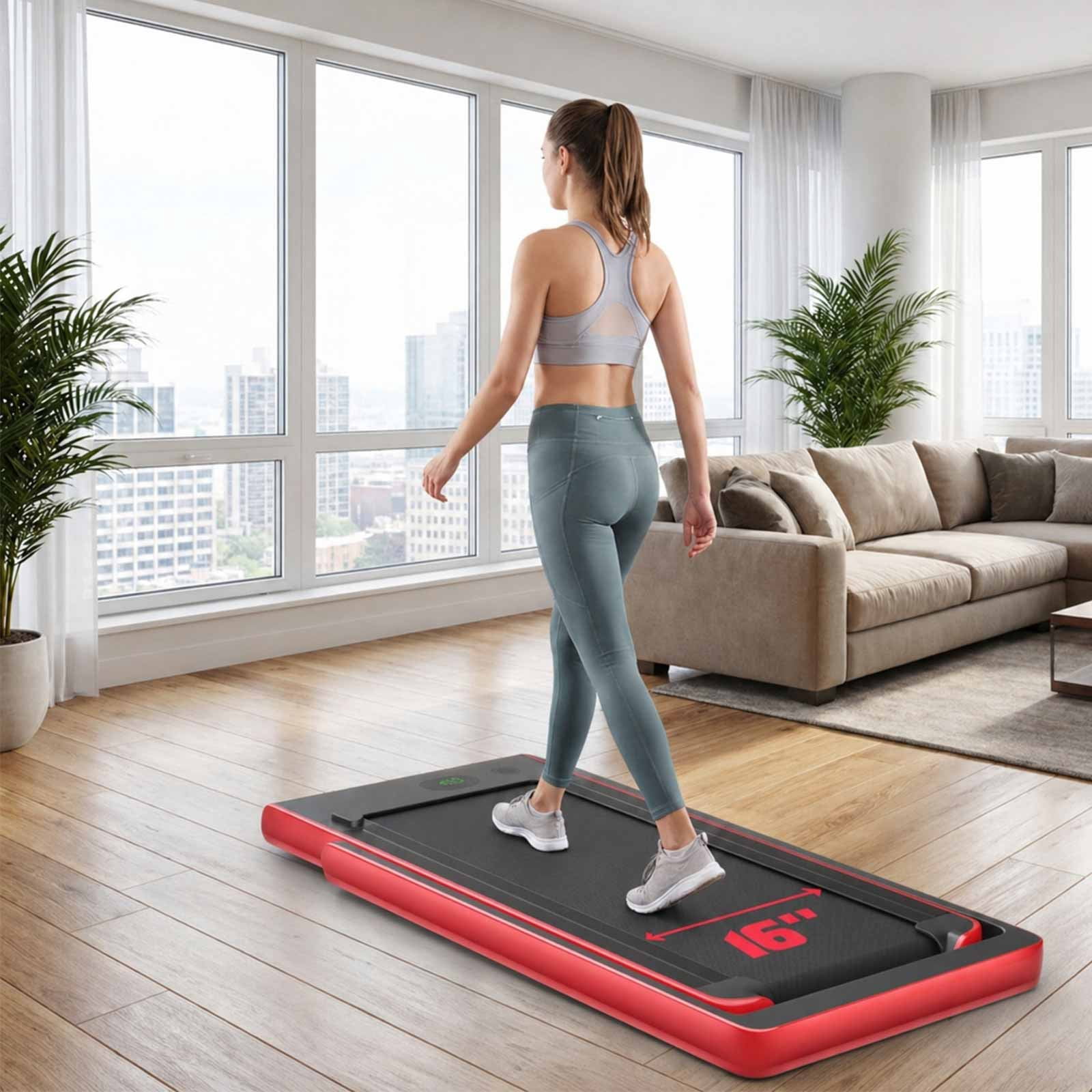 Airfind 2.25 HP 2-in-1 Walk-to-Run Folding Treadmill with App Sync and Audio Console Walking Treadmill for Home Supports 265 lbs, Red