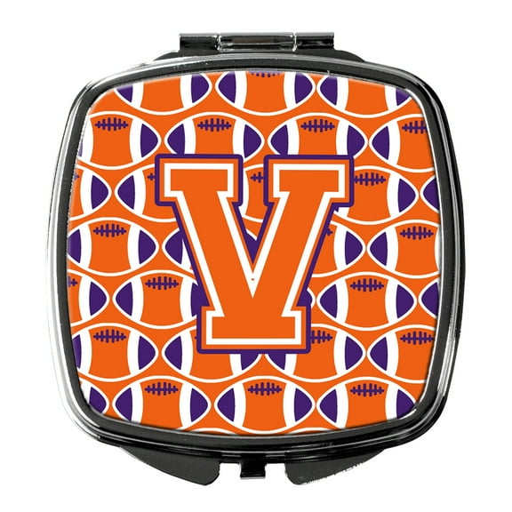 Letter V Football Orange White and Regalia Compact Mirror CJ1072-VSCM