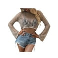 thumbnail image 4 of Sunisery Women Sexy Crochet Hollow Out Crop Top Mesh See-Through Long Sleeve Shirt Knitted Pullover Cover Up Tee, 4 of 6