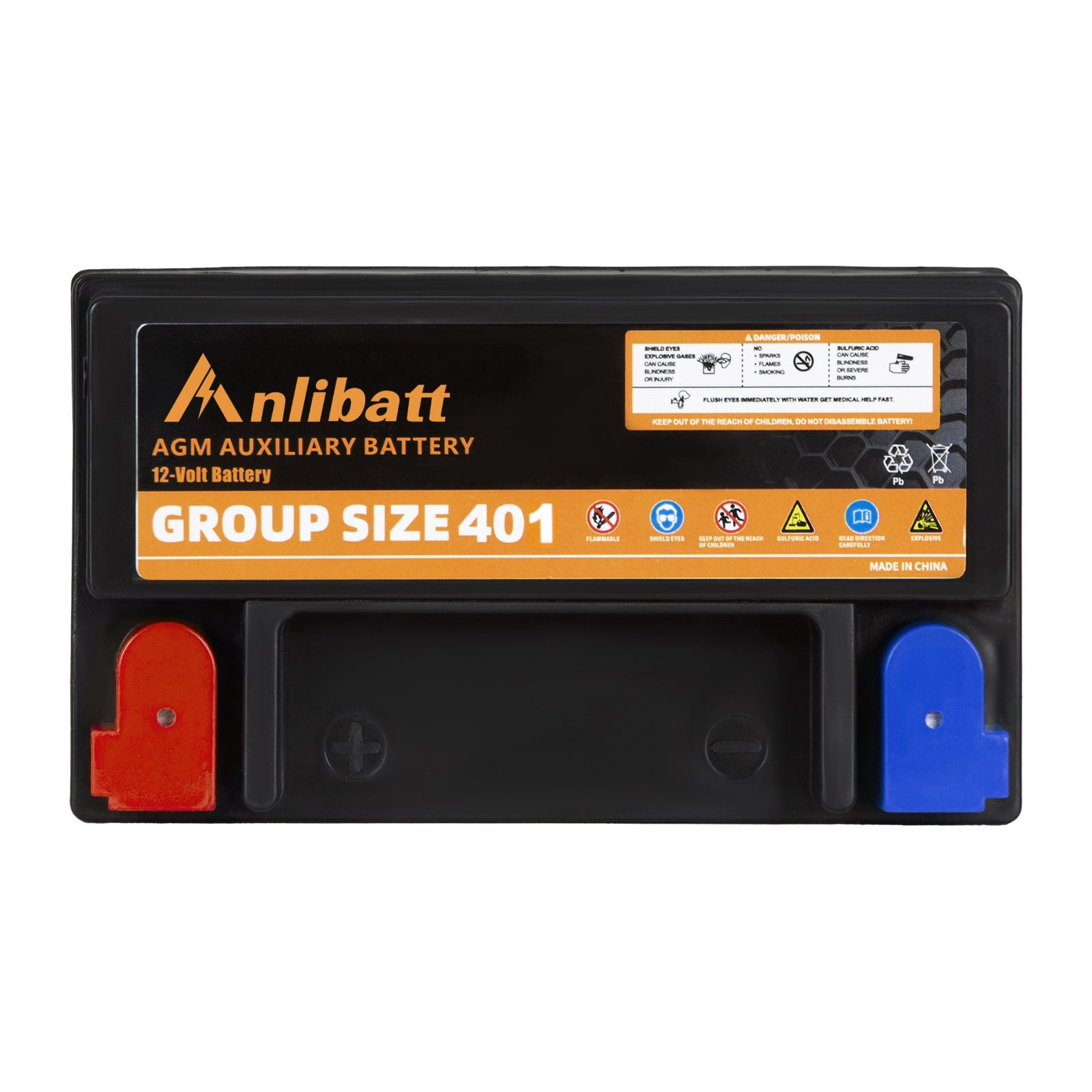 Anlibatt BCI Group 401 Auxiliary Battery, AGM 12V 180 CCA 12Ah 14RC Rechargeable Automotive Batteries for Car, Maintenance Free