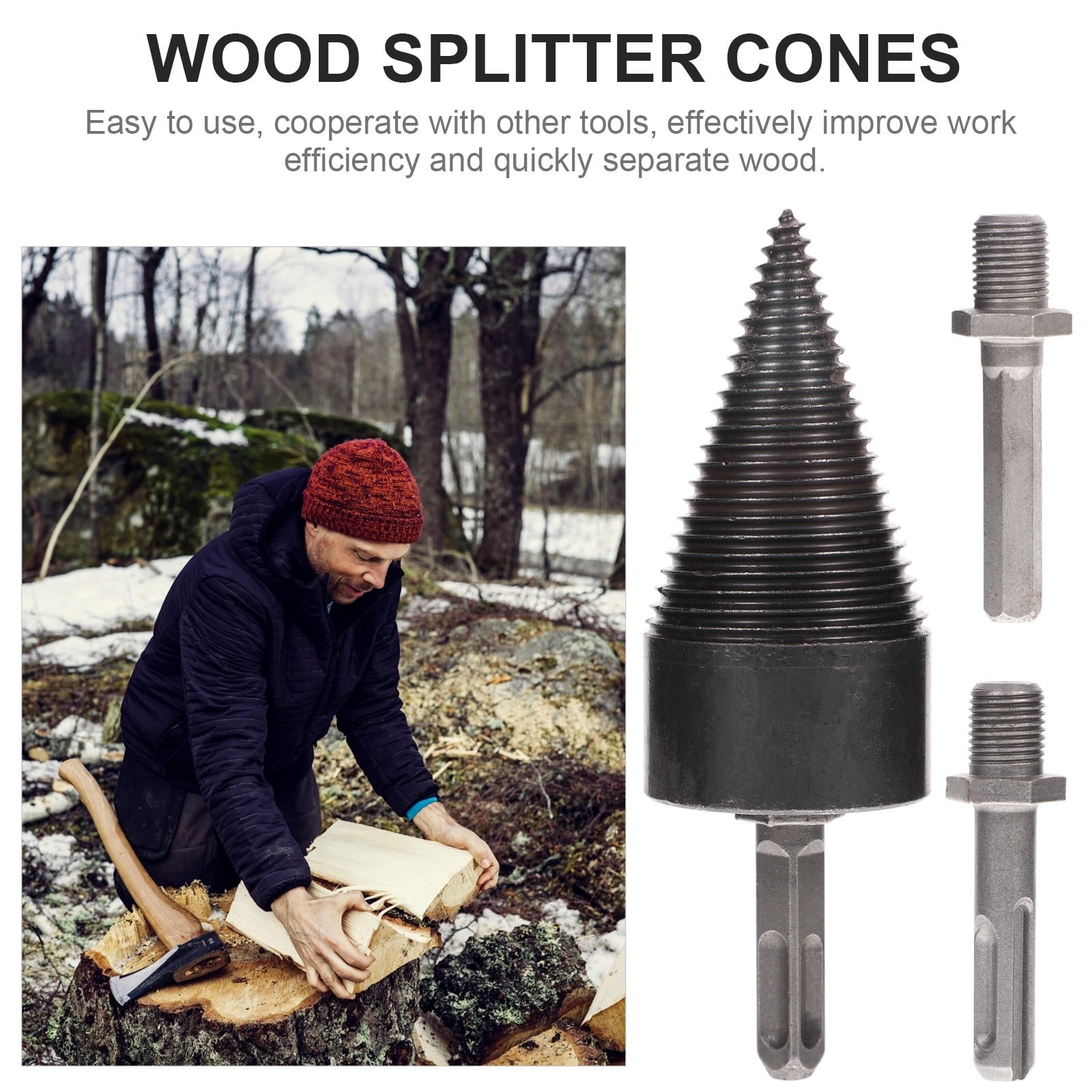 FENGGUIQU 1Set Woodworking Drill Bit Cone Firewood Splitter Tool Assorted Colors for Home Use