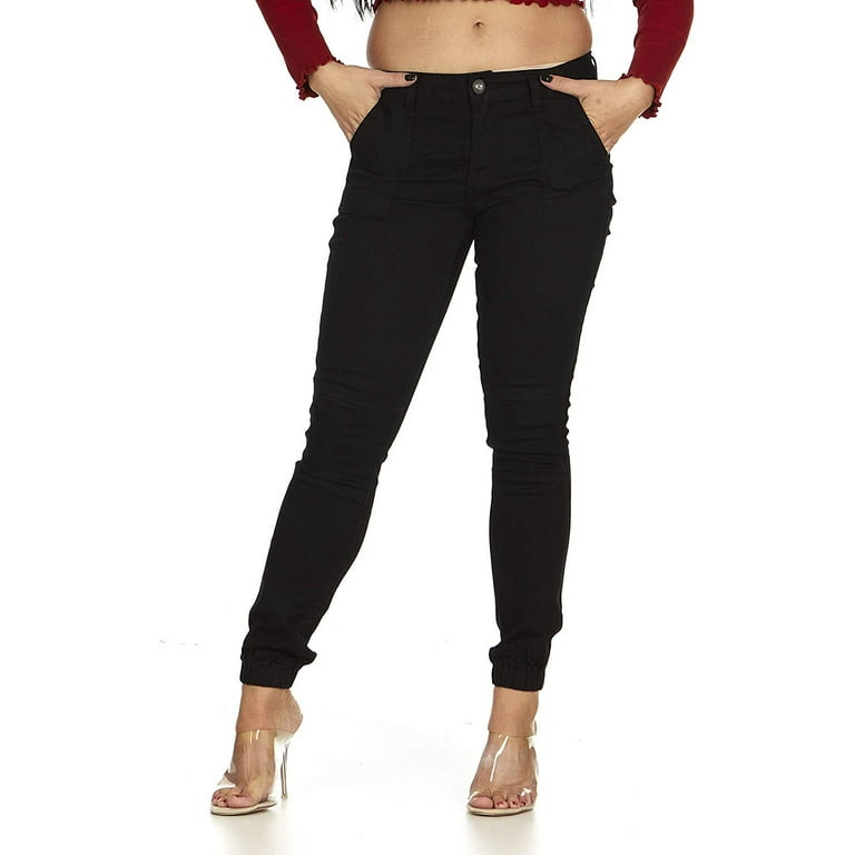 Solid Black Skinny Jeans Joggers Cargo Lace Leg Womens Plus Size