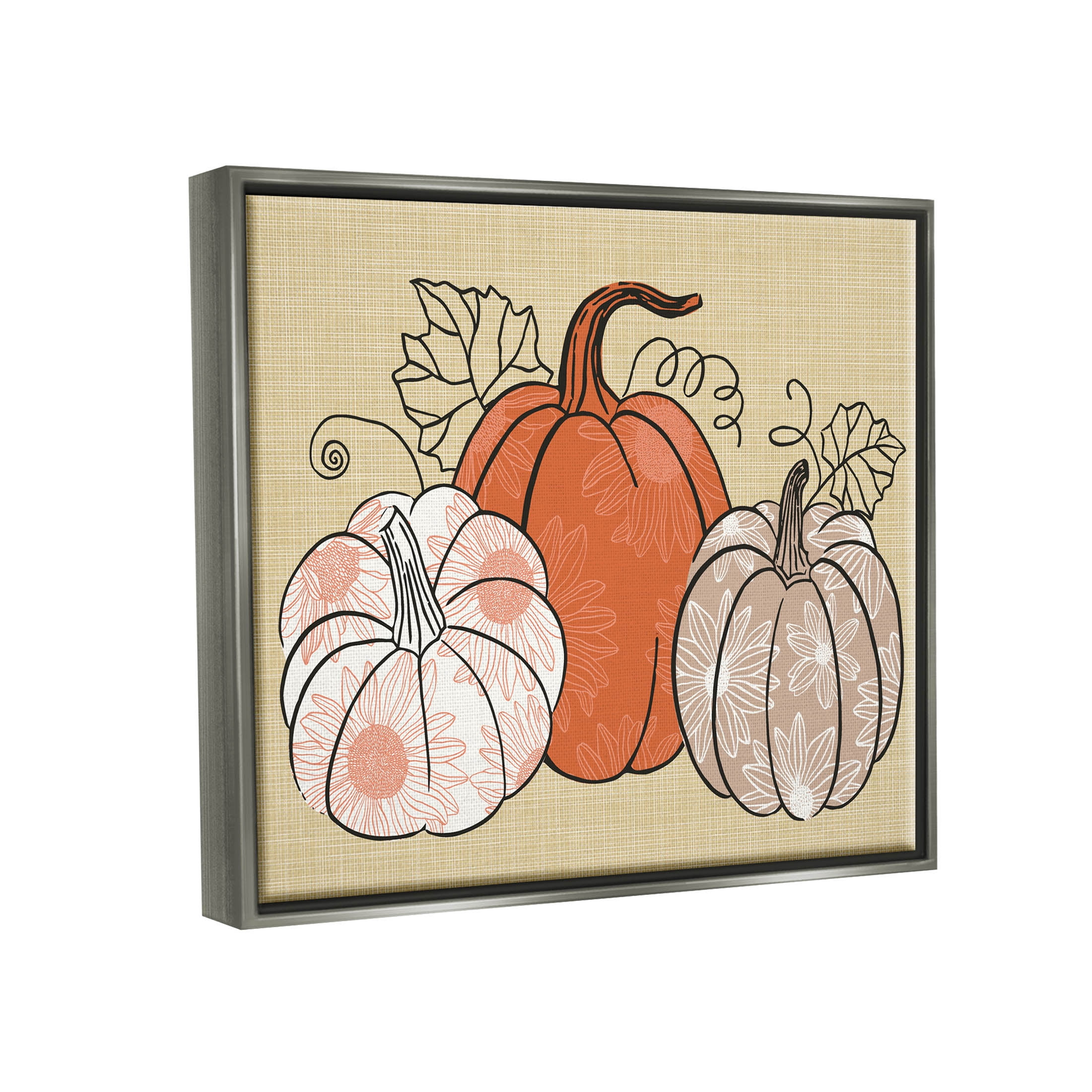 Autumnal Pumpkins Sunflower Pattern Holiday Graphic Art Luster Gray Framed Art Print Wall Art