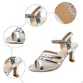 thumbnail image 4 of Rokment Sparkling Rhinestones Metallic Lace Patchwork Dressy Sandals for Women Bride Wedding Elegant Leather Open Toe High Heels Latin Ballet Dance Dress Shoes Summer Silver Size 6, 4 of 6