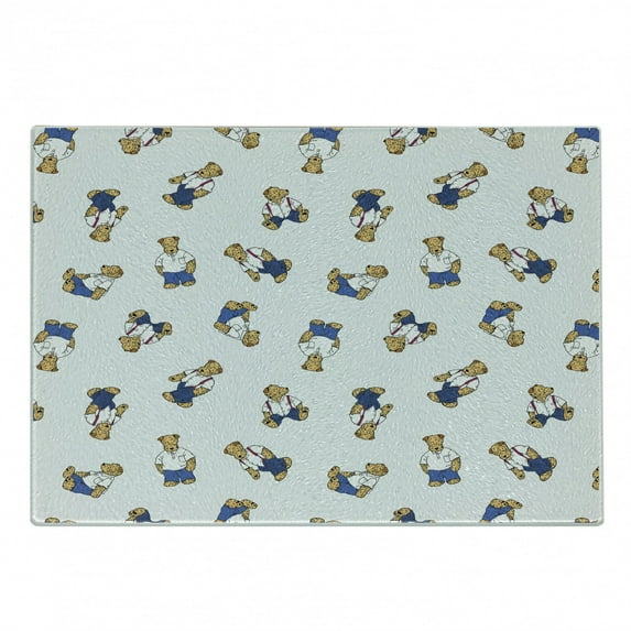 Dotted Cutting Board, Teddy Bear Style Dog on Nostalgic Polka Dots Cartoon, Decorative Tempered Glass Cutting and Serving Board, Small Size, Violet Blue Pale Brown, by Ambesonne