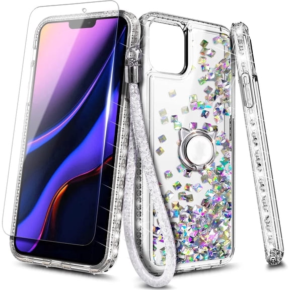 NGB SUPREMACY For iPhone 13 Phone Case Screen Protector Ring Holder Wrist Strap Lanyard Shiny Sparkly Glitter iPhone 13 Case Cover