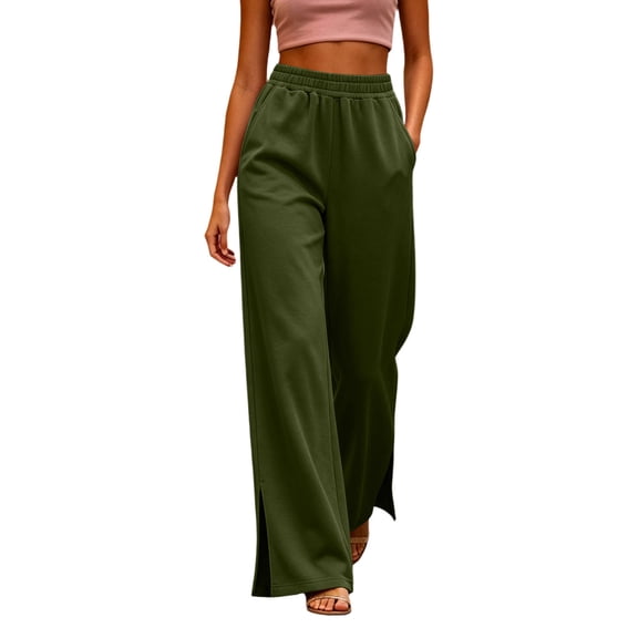 Gytharion Women's Wide Leg Yoga Sweatpants Solid Color High Waist Elastic Drawstring Loose Split Joggers Casual Track Pants with Pockets