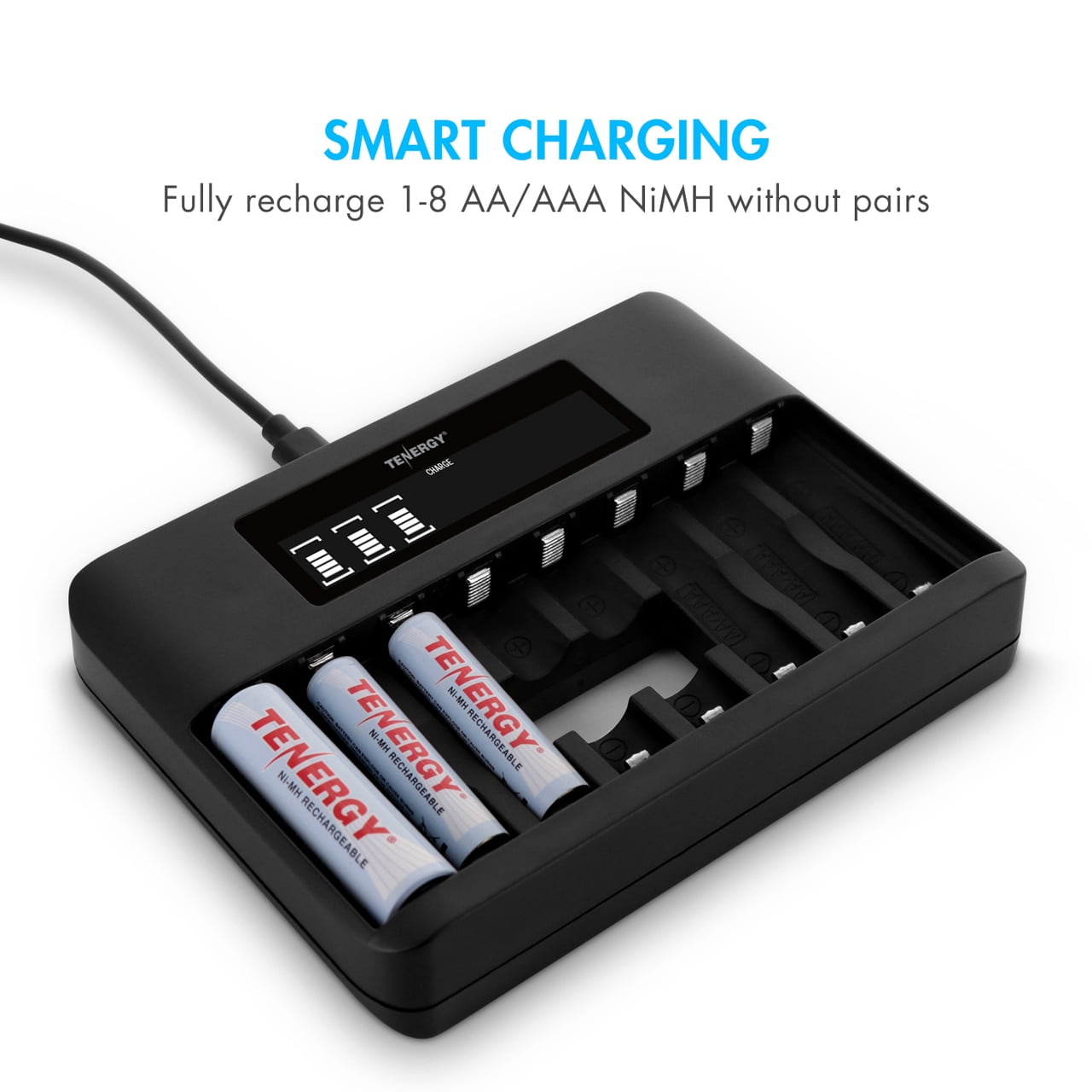 Tenergy TN480U 8-Bay NiMH Battery LCD Display Fast Charger + 4 pc 2500mah AA and 4pcs 1000mah AAA Rechargeable Batteries