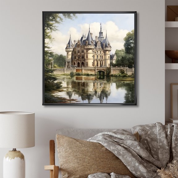 Designart "French Chateau Champagne I" Castles Floater Framed Wall Art Prints