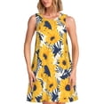thumbnail image 1 of Daiia Robes pour Femmes à Rayures Bleues Tournesol Imprimé 2025 Robes Tendance à Manches Courtes Robes Maxi Décontractées Amples et Fluides, 1 of 7