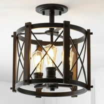 JONATHAN Y Ferme 14" 3-Light Iron Rustic Farmhouse LED Flush Mount, Brown/Oil Rubbed Bronze, JYL7502A