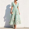 thumbnail image 2 of KLHDSF Dresses For Women Deep V-Neck Short Sleeve Fit And Flare Causal Floral Summer Dress Light Green XL, 2 of 5