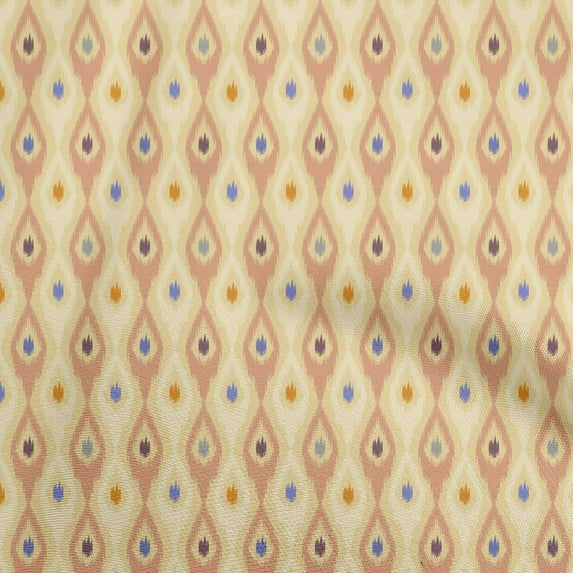 oneOone Georgette Viscose Light Yellow Fabric Asian Ikat Quilting Supplies Print Sewing Fabric By The Yard 42 Inch Wide