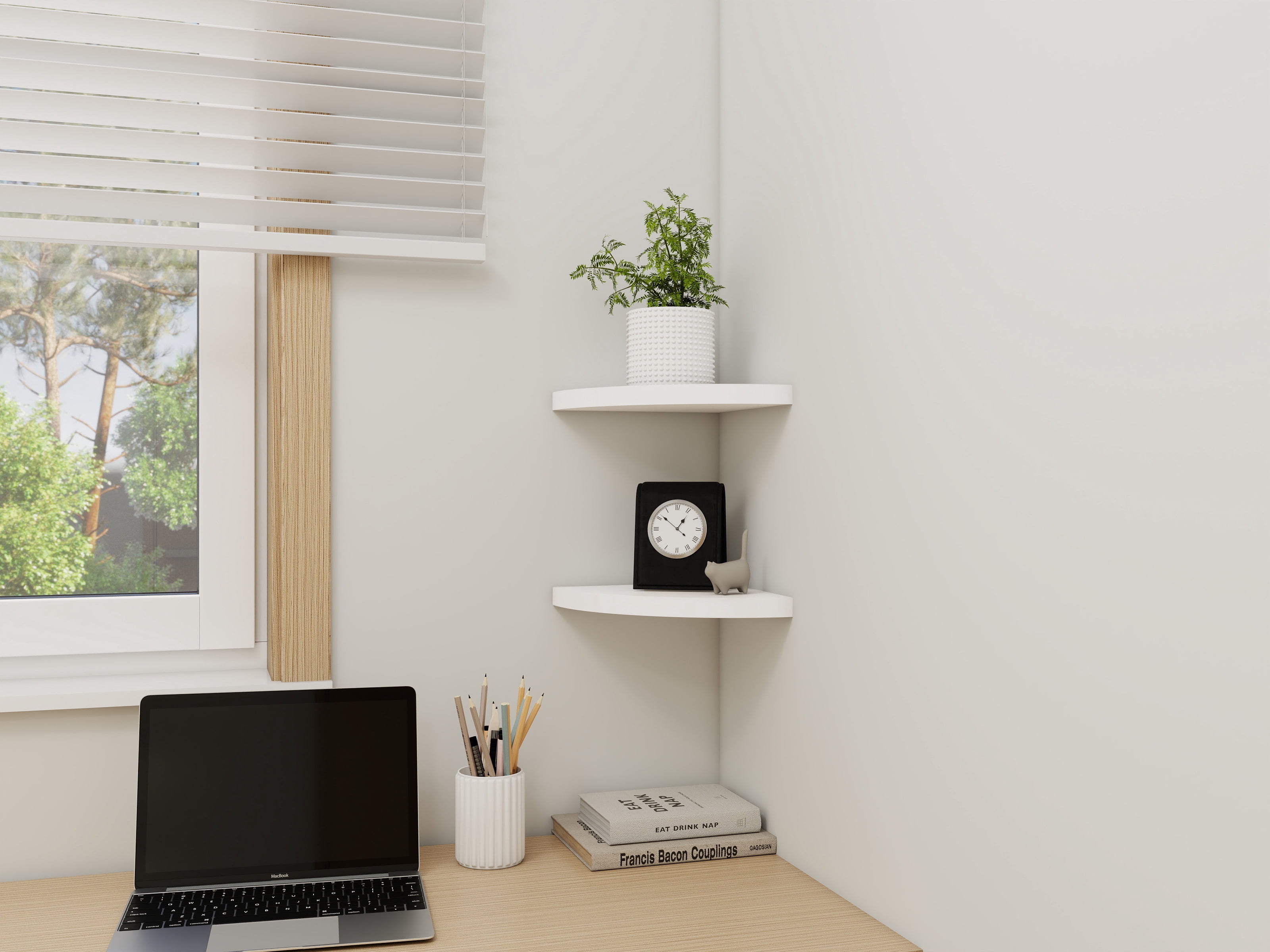 Mainstays 9.5" White Corner Wood Shelves, Set of 2