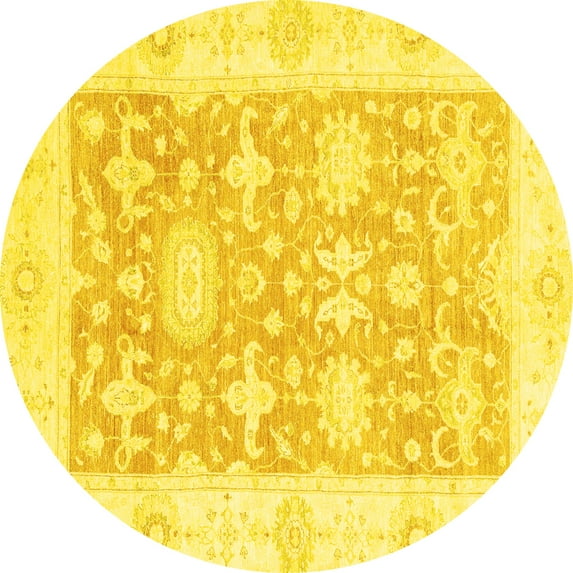 Ahgly Company Indoor Round Abstract Yellow Modern Area Rugs, 5' Round