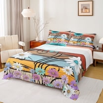 Castle Fairy Teens Groovy Flower 4-Piece Full Size Sheets,Lodge Cabin Bed Sheets,Rustic Vintage Lightweight Sheet Sets,Breathable Home Decor