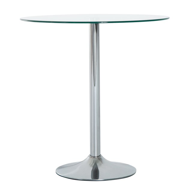 CoSoTower Round Dining Table, Modern Pub Table with Tempered Glass Top, Galvanized Metal Base, Small Dining Table, Silver