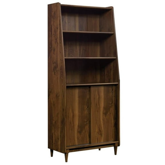 Pemberly Row Engineered Wood Wide Bookcase in Grand Walnut