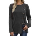 thumbnail image 5 of Long Sleeve Shirts for Women Crew Neck Side Split Solid Color Fashion Knit Tunic Tops Comfy Lightweight Loose Tees, 5 of 6