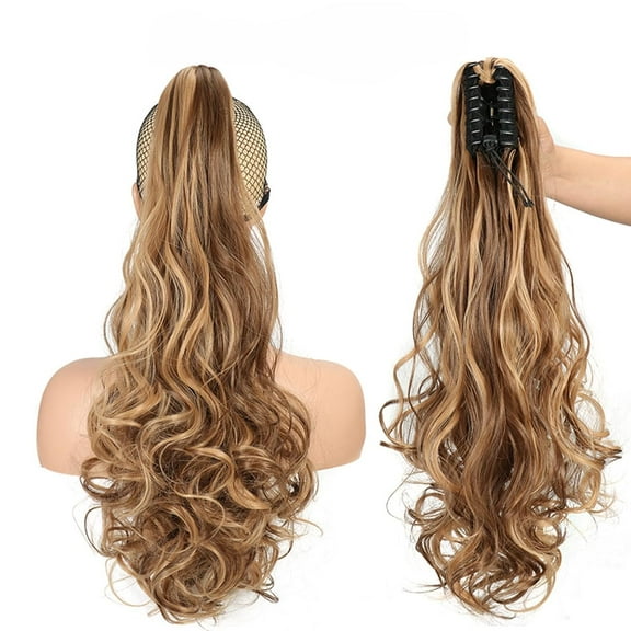 BLSCODE Ponytail Extension Clip in Hair Extensions for Women Long Wavy Curly Body Wave Ponytail Hair Extensions Synthetic Hair with Claw Clip F22/10#