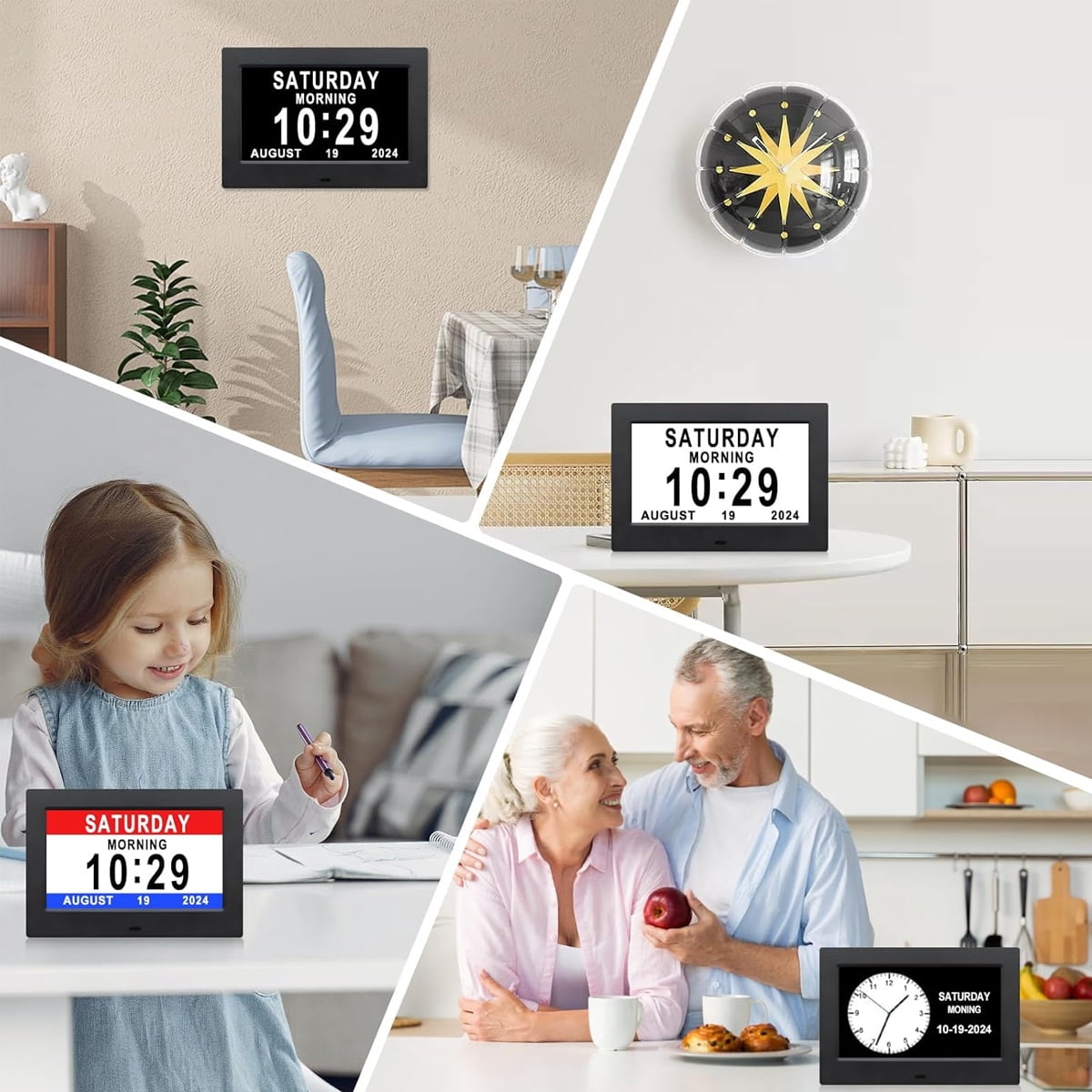 8 Inch Digital Day Dementia Clock For Seniors, Large Medication Reminders Calendar Clock With Day Of The Week, Date Time For Elderly Vision Impaired, Memory Loss, Black
