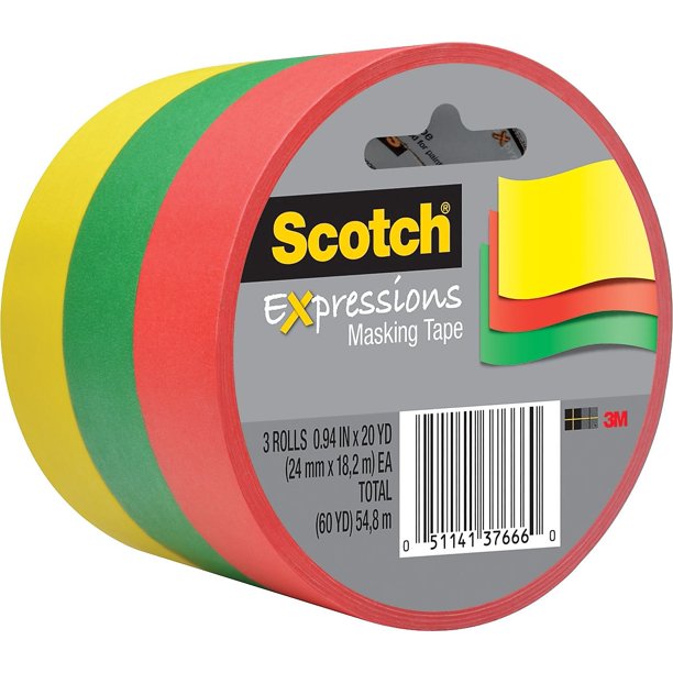 Scotch Expressions Masking Tape .94" x 20 yds. Red Yellow Green 200573 ...