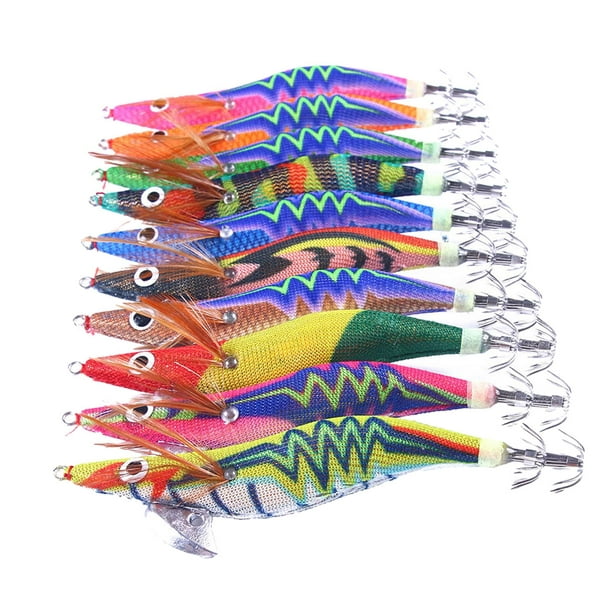 Colaxi 10 Pieces Luminous Squid Jig Hooks Glow Squid Jigs Fluorescent Fishing Hooks Multicolor 10cm
