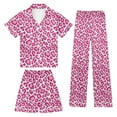 thumbnail image 2 of 3 T Pajamas for Toddlers Girls Satin Button Down Pjs Short Sleeve Top Shorts & Long Pants Cute Cartoon Valentine's Day Pajama Outfit with Pockets Loungewear Nightwear 3pcs Sleepwear, 2 of 6