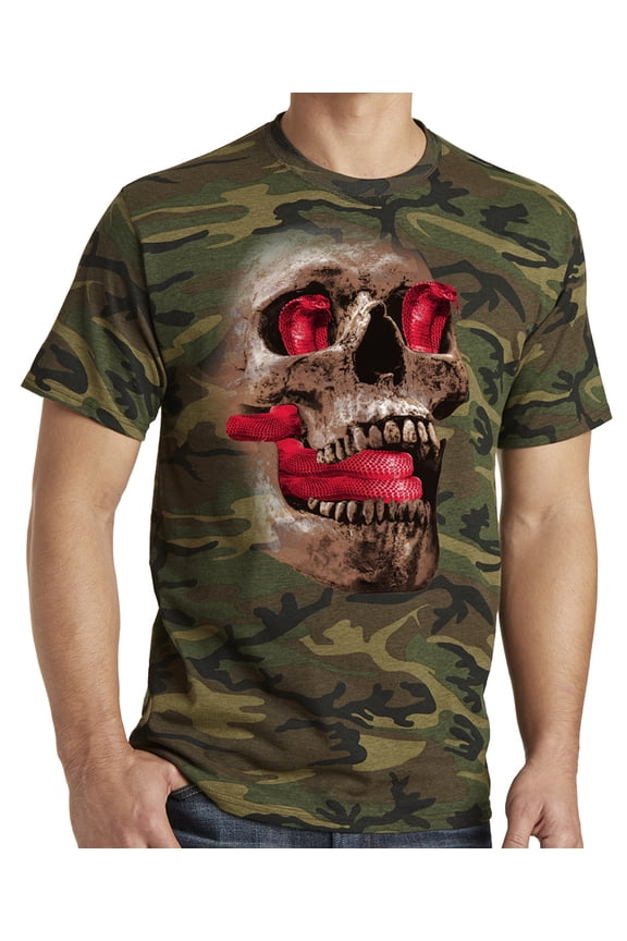Men's Cobra Skull Biker Logo Tee Shirt - Military Camo, 2XL