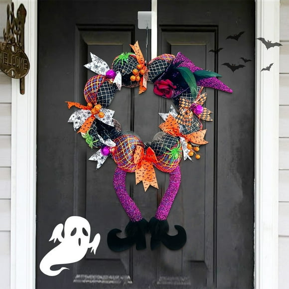Werulen Clearance Under $5 ! Halloween Wreaths for Front Door Outside, Halloween Outdoor Wreath, Halloween Wreath with Legs, Halloween Wreath Decorations, Witch Wreaths for Front Door