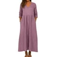 thumbnail image 2 of Fewfanhot Midi Dresses for Women A Line Summer Dress V Neck Casual Loose Tiered Long Dresses with Pockets, 2 of 7