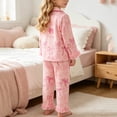 thumbnail image 5 of ITSAME Girls Outfit Set Bow Print Lapel Button Up Top and Pants 2-Piece Fall Winter Comfy Sleepwear Pink Size 8, 5 of 9
