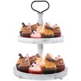 thumbnail image 2 of Pcapzz 2 Tier Wooden Cake Stand Rustic Cupcake Serving Tray with Metal Handle White Decorative Cupcake Holder Farmhouse Tiered Food Display Stands for Dessert Cake Snack Holiday Decoration, 2 of 9