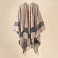 thumbnail image 2 of GDREDA Cape Cardigan à Rayures pour Femmes Automne Hiver Coupe-Vent Chaud Mode Café, Taille Unique, 2 of 3