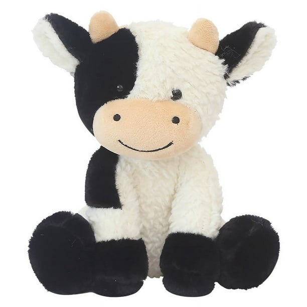 Peluche de vaca en blanco y negro con forma de flor sonriente, muñeco de ternero sentado, concha de cuero, regalo de cumpleaños, muñeca de trapo para niña