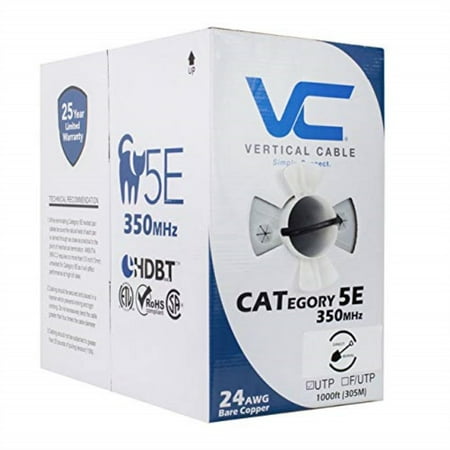 - vertical cable cat5e, 350 mhz, utp, gel filled (flooded core), direct burial, 1000ft, black, bulk ethernet cable