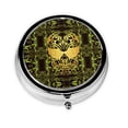 thumbnail image 1 of ZICANCN Round Pill Box Organizer with 3 Compartment, Death Tribe Skull Yellow Print Portable Travel Pill Cases for Pocket or Purse, 1 of 6