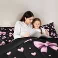 thumbnail image 4 of Erosebridal Bow Love Heart Twin Comforter Sets for Girls, Black Pink Bowknot Bedding Set for Women, Black Reversible, 2-Piece, 4 of 6
