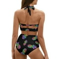 thumbnail image 2 of Yuyamidu Casual Bikini Set Colorful Pineapple Push Up Swimsuits, 2 Piece High Neck Halter Backless Bathing Suit with Bottom Tropical Summer Outfits for Women Plus Size XL, 2 of 6
