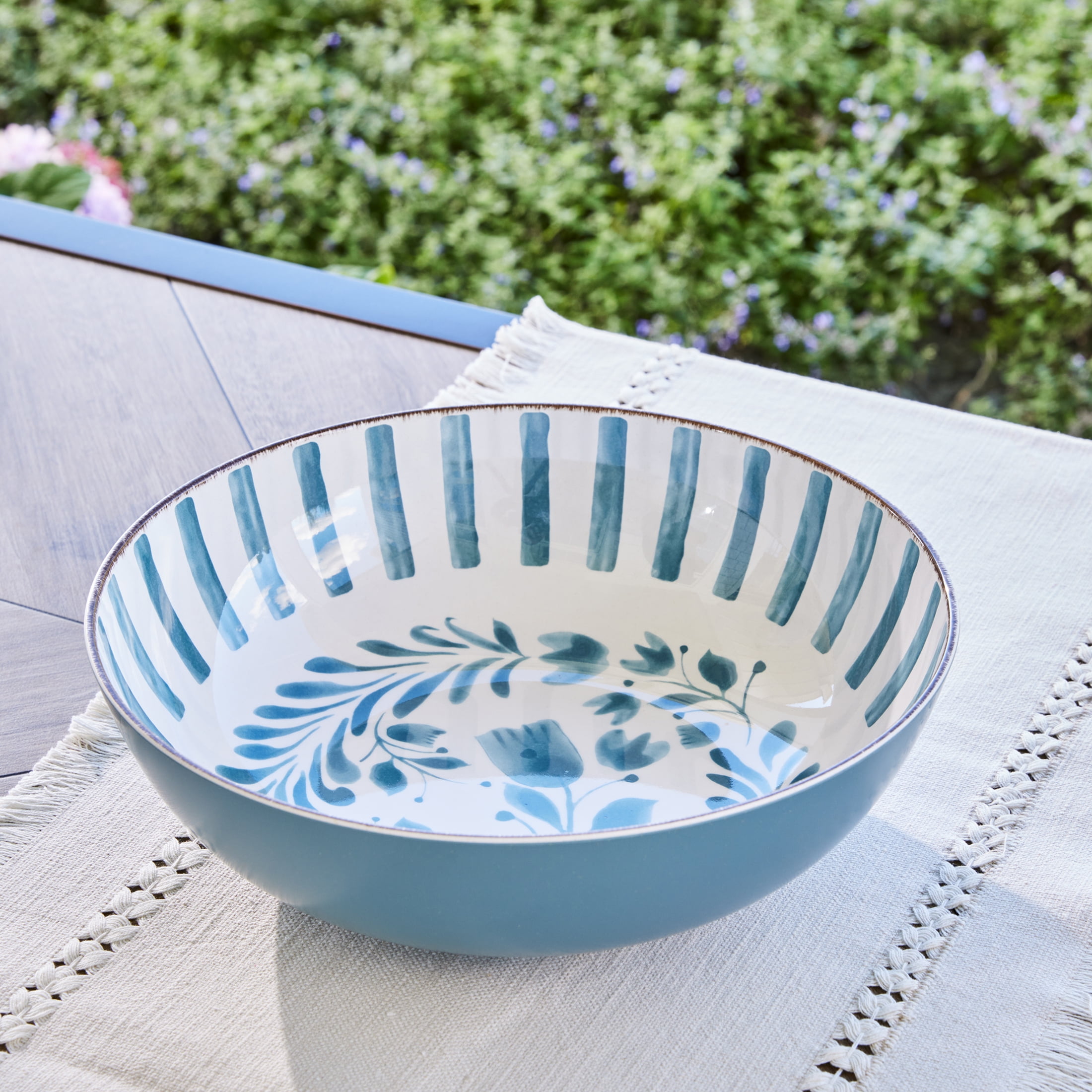 Better Homes & Gardens 12-inch Bamboo Melamine Serve Bowl, Blue
