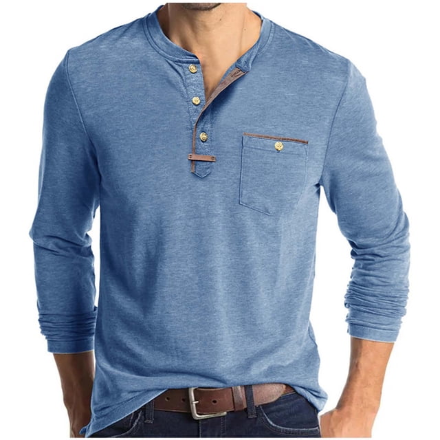 Chbgutlmr Shirts for Men V Neck Button Long Sleeve Comfy Solid Color Fall Casual Work Shirts Tops Pockets