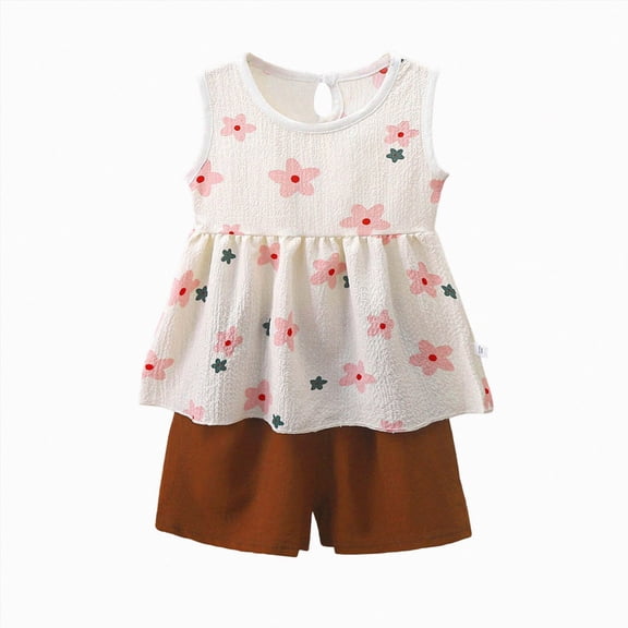 KPOPLK Toddler Girl Clothes, 2Pcs Baby Girl Summer Outfits Sleeveless Tank Shirts Tops Shorts Clothing Sets 1-5T(6-12 Months,Pink)
