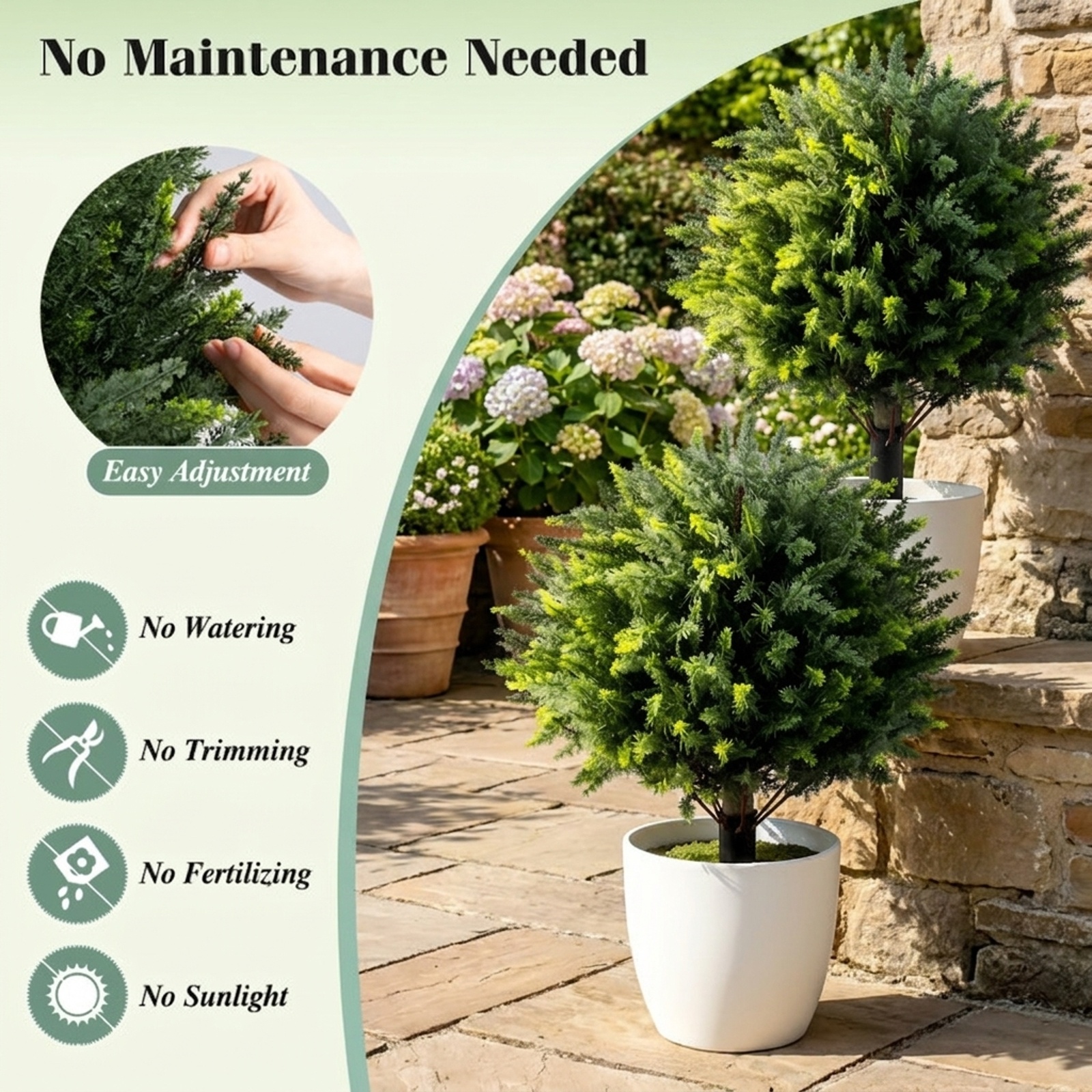 Vebreda Artificial Plant Decor, 27.5 inch Artificial Cypress Topiary Trees with Ground Spikes, Natural Evergreen Styling, Premium PE Material