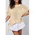 thumbnail image 2 of Women's Apricot Plus Size Open Knit Bow Tie Short Sleeve Sweater for Casual Summer Days, 4X, 2 of 12
