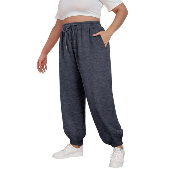 SwiftWear Women's Plus Size Cuffed Baggy Jogger Pants with Drawstring Waist, Casual Comfortable Lounge Sweatpants with Side Pockets L-4XL