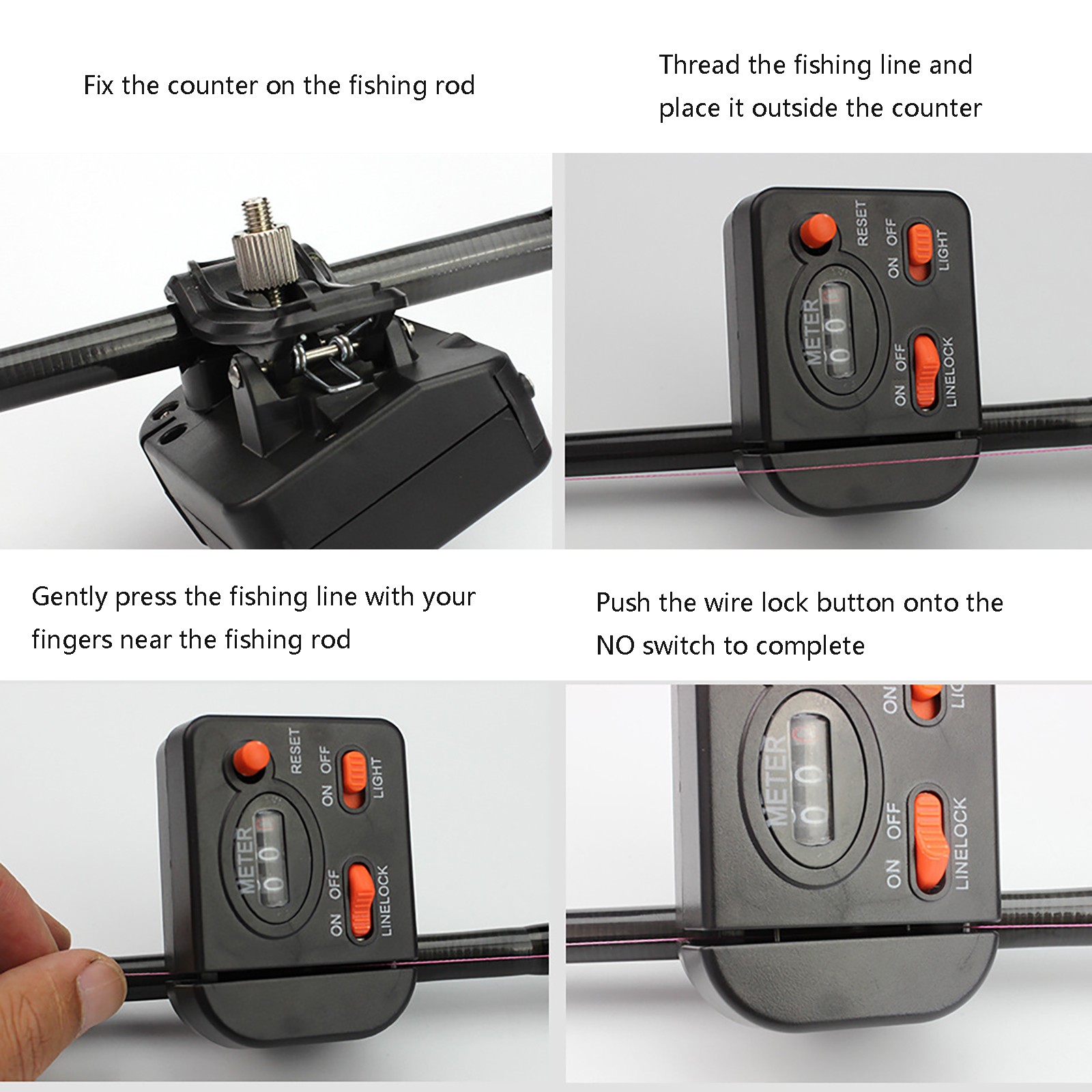 Digital Display Fishing Line Length Counter With Clip - Depth Finder, Orange