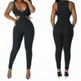 thumbnail image 4 of ZAZYULZ Summer Jumpsuits for Women 2024 Women's Sleeveless Sexy Deep V Neck Tight Hollowed Out Waist Jumpsuit(Black,M), 4 of 8