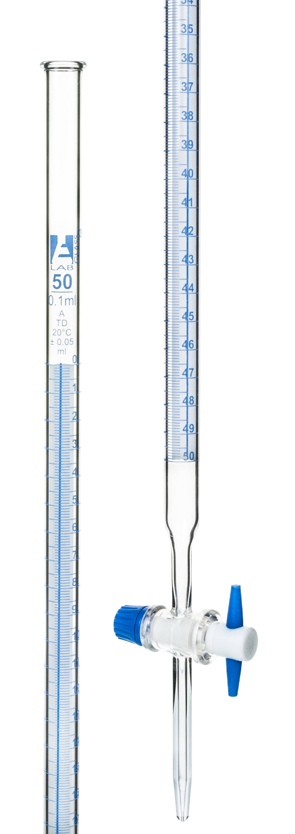 50ml Shellbach Glass Burette Class A PTFE Stopcock Eisco Labs