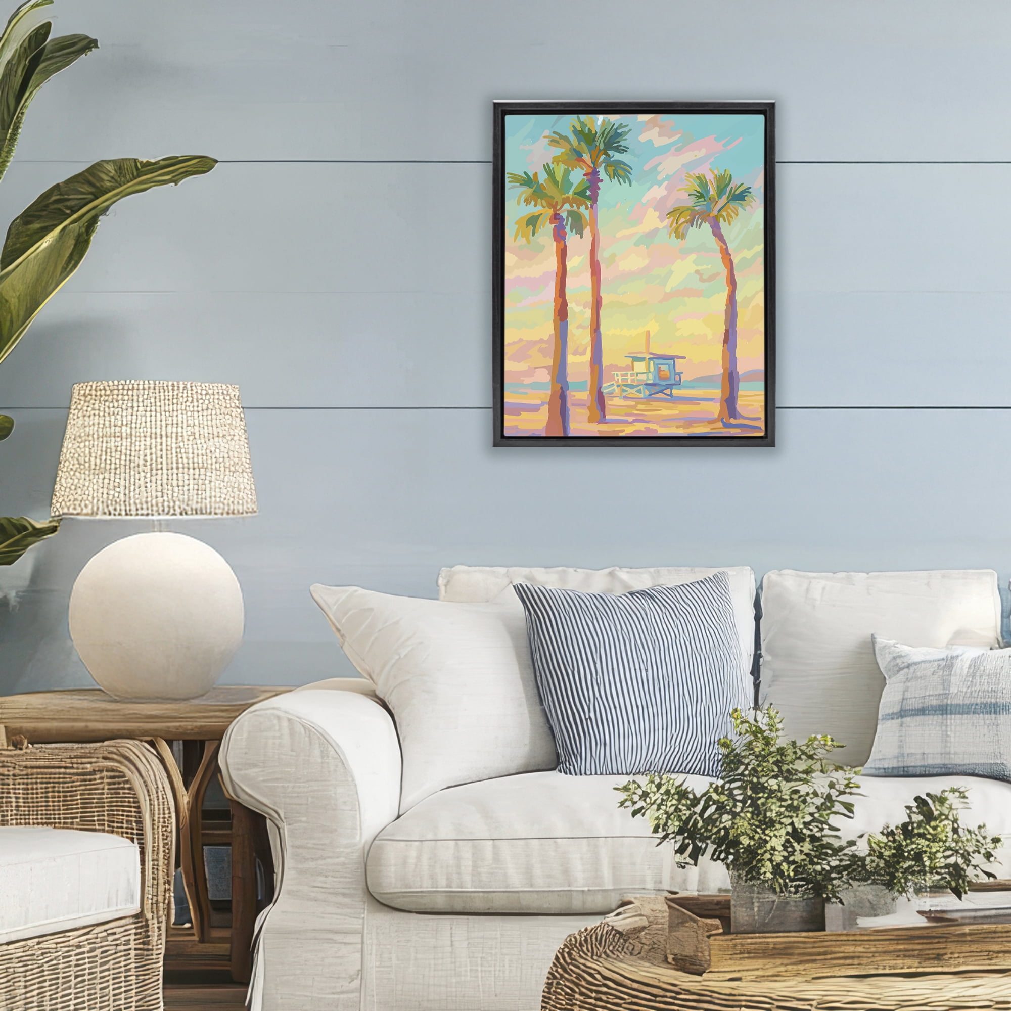 Stupell Industries Beachside Palms Abstraction Black Framed Floater Canvas Wall Art, design by Amelia Noyes
